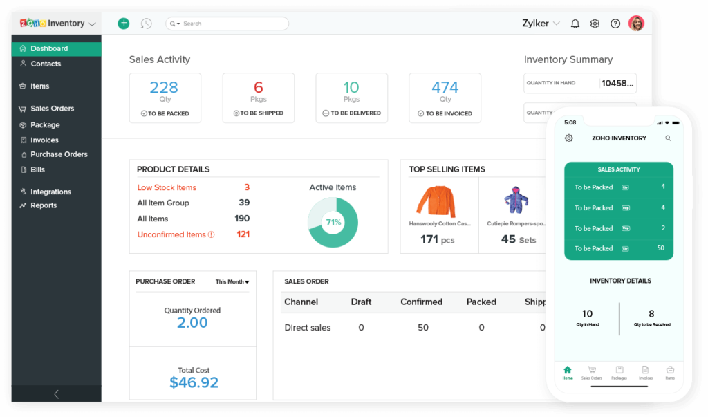 Zoho Inventory Management Dashboard